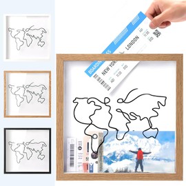 Jastown Adventure Archive Box,Large Size 8Inch wood Travel Memory Box with World Map Design,Ticket Shadow Box with Slot,Wooden Creative Keepsake Box,Wood Frame Travel Ticket Box (20 * 20cm)