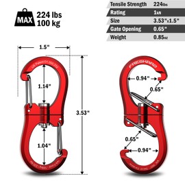 FresKaro 1kN Swivel Carabiner Clip, Heavy Duty Double-Ended Wire gate Carbineers, Small Non Locking Carabiners for Keys, Keychain, Hiking, Camping, Golf Bag, Water Bottle, Backpacking, Red, 5pcs