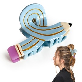 TECHPLUS Hair Claw Clips Funny Pencil Hairpin – Acetate Hairstyle Barrettes for Thick, Thin, Curly, Straight Hair – Back To School Gift for Women Teacher (Blue)