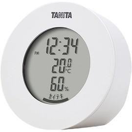 Tanita TT-585 WH Thermometer/Hygrometer Clock, Temperature, Humidity, Digital, Tabletop, Magnet, White