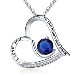BriLove Women 925 Sterling Silver CZ Engraved"I Love You to the Moon and Back" Heart Pendant Necklace Sapphire Color September Birthstone,Valentines Birthday Mother's Day Jewelry Gifts