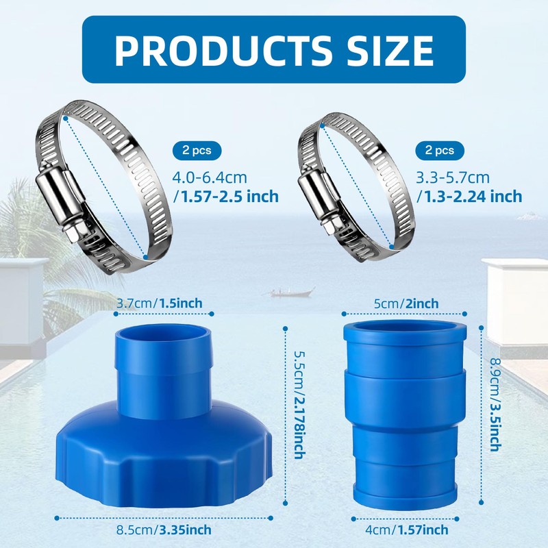 Surface Skimmer Small Strainer Hose B Adaptor, 1 1/2in Pool