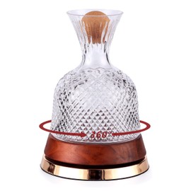 Rotating Wine Decanter with Wooden Base – 360° Spinning Wine Aerator for Fast Oxygenation, Crystal Clear Wine Carafe Decanter for Red Wine, Elegant Wine Decanter Set & Gift Choice