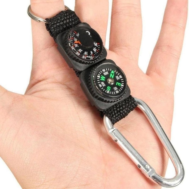 Outdoor Multifunctional Carabiner with Compass and Thermometer, Keychain for Camping,