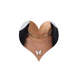 Wiwpar Boho Gold Plated Butterfly Pendant Pearl Layered Necklace Pearl Butterfly Choker Necklace Vintage Pearl Bead Necklace Valentine's Day Mother's Day Jewelry Gifts for Women (Style1)