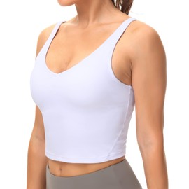 Dragon Fit Sports Bra for Women Longline Padded Yoga Bra Medium Impact Crop Tank Tops for Workout,Fitness,Running White