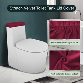 AZHCHKE Stretch Velvet Toilet Tank Lid Cover for Bathroom Super Soft Toilet Tank Cover Luxury Velvet Plush, with Elastic Bottom, Machine Wash, Burgundy