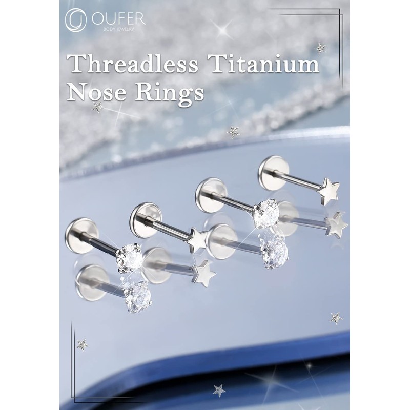 OUFER Helix Piercings Nose Piercing Titanium Flat Back Conch Rings