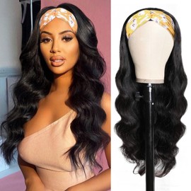 Body Wave Headband Wig Human Hair for Black Women None Lace Front Wigs 180% Density Glueless Wear and Go Wig Machine Made Headband Wigs(30in)