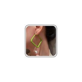 Aneneiceera Boho Green Square Hoop Earrings Neon Green Square Drop Earrings Acrylic Green Square Huggie Earrings Retro Geometric Dangle Earrings Jewelry for Women