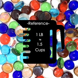 CYS EXCEL Assorted Mix Colors Glass Gemstone Beads Vase Fillers (1 LB) Flat Marble Beads Multiple Color Choices Aquarium Decor Rocks Floral Stones Decorative Mosaic Gem Pebbles (Approx. 85-100 PCS)