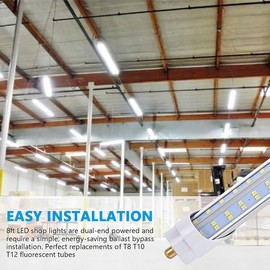 FTUBET, (Pack of 10 8 Foot LED Bulbs,150W 18800lm 6000K, Super Bright, T8 T10 T12 LED Tube Lights, FA8 Single Pin LED Lights, Clear Cover, V Shaped,to Replace Fluorescent Light Bulb