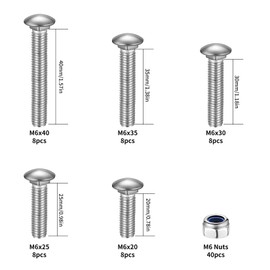 M6 Coach Bolts, 80 Pcs Cup Square Carriage Bolts and Nuts Set, Coach Screws with Hexagon Nuts, Stainless Steel Dome Head Bolts with Square Neck, M6 x 20mm/25mm/30mm/35mm/40mm