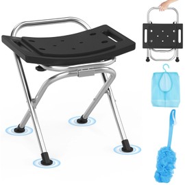 Meday Folding Shower Chair for Inside Shower - Stainless Steel Foldable Shower Seat with Cushion - 400lbs Bathroom Stool, Collapsible Portable Travel Bath Bench for Elderly Senior Handicap & Disabled