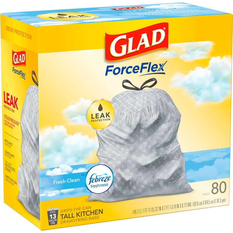 Glad Trash Bags, ForceFlex Tall Garbage Bags, 13 Gallon Grey