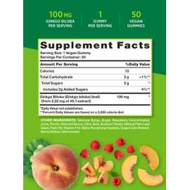 Nature's Truth Ginkgo Biloba Gummies | 50 Count | Peach Raspberry Flavor | Vegan, Non-GMO & Gluten Free Extract Supplement