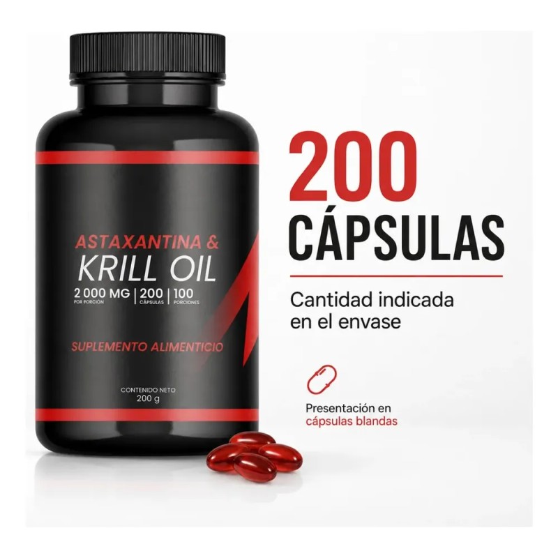 Krill Oil 2000 Mg Con Astaxantina 200 Cápsulas 100 Porciones