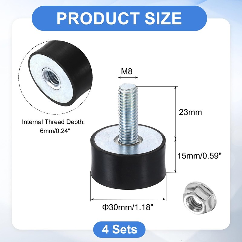 uxcell M8 Rubber Mounts, 4Pcs 30x15mm(DxH) Rubber Cylindrical Anti Vibration