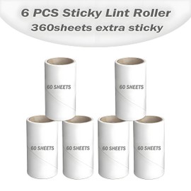 360 Sheets Lint Roller Refills - Pack of 6 Replacement Sheets for Dust Cleaning