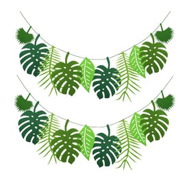 AIBAOBAO Pack of 2 Green Tropical Palm Leaves Bunting - 4.6 m Tropical Leaf Banner Garland, Reusable Felt Leaf Bunting for Birthday Party, Hawaiian Party, Jungle Theme Party