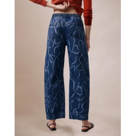 Kedera Bow Print Barrel Jeans for Women Trendy High Waisted Wide Leg Baggy Cropped Relax Fit Denim Trouser Ankle Pants