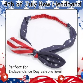 ZUYASEZ 4th of July Bows Headbands for Women USA Flag Star Hair Bands Accessories Elastic Non-Slip Hair Bow Accessories Bandana Headbands Yoga Sport Workout Hair Scarf Accessories for Girls