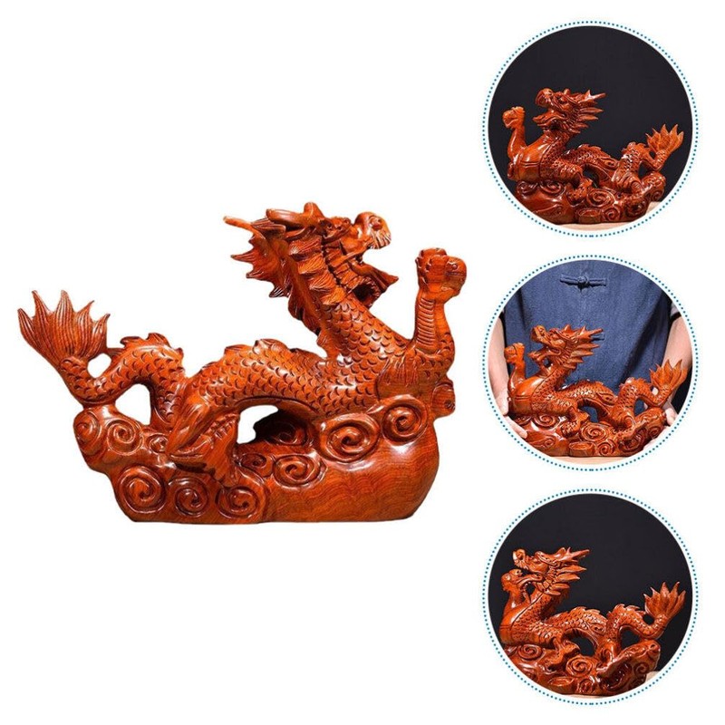 Baluue Creative Chinese Dragon Ornament Wooden Dragon Statue Decor for