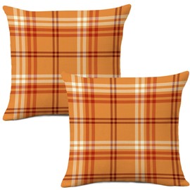 AOFANGGO Fall Pillow Covers 18x18 Set of 2 Autumn Decorative Brown Orange Red Plaids Check Throw Pillow Cases Gingham Cushion Covers,Farmhouse,Thanksgiving,Home Décor Couch,Bedroom