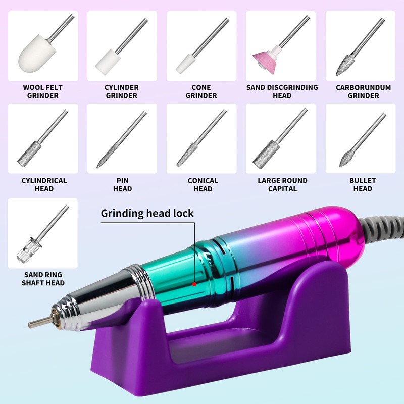 Cordless Nail Drill 45000 RPM, Rechargeable Electric Nail File Kit