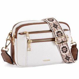 Telena Crossbody Purse for Women Small Crossbody Bags Trendy Vegan Leather with Adjustable Shoulder Strap Beige with Brown