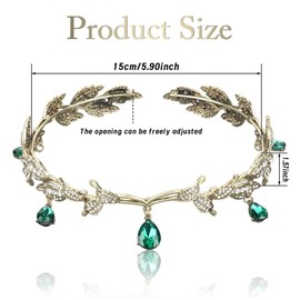 CYGMRFH Bronze Vintage Crystal Wedding Crown Hair Band Green Rhinestone Crown Headband Beautiful Fashion Wedding Bridal Headband Princess Crystal Tiara Headwear for Women Girls, Rhinestone, alloy,