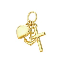 NKlaus 11 mm Faith Love Hope 925 Sterling Silver or 333.585 Yellow Gold and 333 White Gold Pendant, Yellow Gold