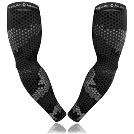 Millenti Cooling Arm Sleeve Compression - Sun Protection Sport Recovery Sleeves, Cools when Wet, Unisex in 4 Sizes - 2pcs (Gray (Camo-hexagon), Extra Large)