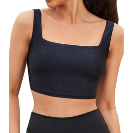 Charmo Women's Bikini Tops Square Neck Bathing Suit Quick Dry UPF 50+ Removable Padded Swim Top