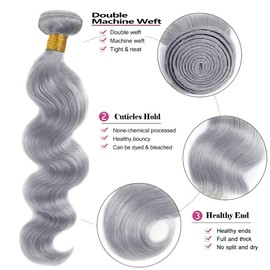 Giginger Sliver Grey Human Hair Bundles 12 14 16 inch Body Wave Human Hair Bundles Highlight Sliver Grey 100% Unprocessed Raw Quick Weave Hair for Black Women