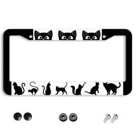 Cat License Plate Frame - 1 Pack Aluminum Metal License Plates Black Cat License Plate Holder Novelty Auto Car Tag Universal Car Accessories with 2 Holes