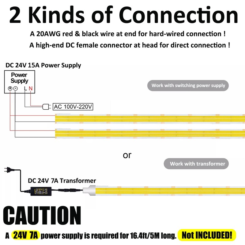 JOYLIT 24V COB LED Strip Lights 4000K Natural White Dual