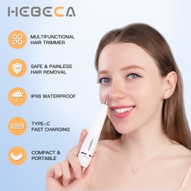 HEBECA Nose & Ear Trimmer - Electric Rechargeable Facial Hair Remover for Women & Men, Portable Waterproof Eyebrow Trimmer (Silver)