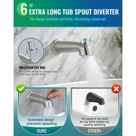 FROPO Slip On Bathtub Spout with Diverter, Extra Long 6 Inch Bathtub Spigot, Shower Spout with PTFE Tape & Hex Wrench, Fits for 1/2" IPS Threads,Brushed Nickel