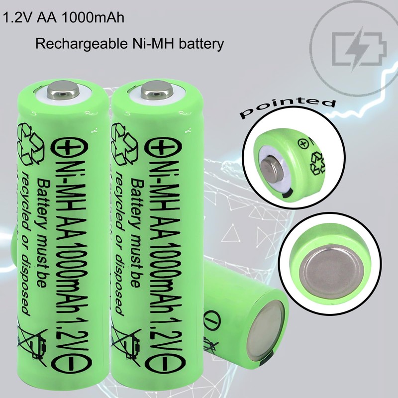 Yibatopow 4 Packs AA Ni-MH 1.2V Rechargeable Batteries,Double A 1000mah