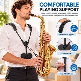 Saxophone Neck & Shoulder Strap for Instrument Support – Reusable Saxophone Lanyard for Music Practice and Performances