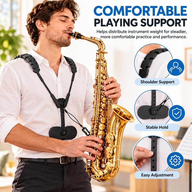 Saxophone Neck & Shoulder Strap for Instrument Support – Reusable