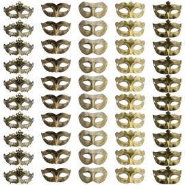 TAICHEUT 50 Pcs Venetian Masquerade Mask Set, Gold Mardi Gras Party Mask for Men and Women Bar Costumes Accessory Decorations