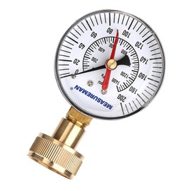 MEASUREMAN 2-1/2" Water Pressure Test Gauge, 3/4" Female Hose Thread, 0-200 psi/kpa with Maximum Pressure Memory
