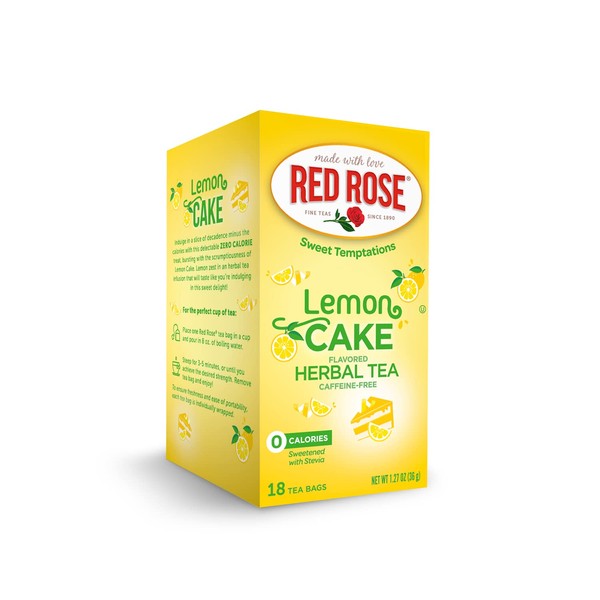 Red Rose Tea 18 Bolsas de té Dulces de Rosa roja con Sabor Natural (0 calorías), 18 Bolsas de té (Tarta de limón)