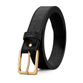 Corkor Women's Cork Belt 1 1/8" – Brown & Black Strap with Silver & Gold Nickel-Free Buckle, Vegan Leather Alternative, Black Strap / Gold Buckle, S - (Fits waist 27-30")