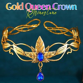 Kilshye Blue Crystal Crown Gold Costume Headband Renaissance Headpiece for Women