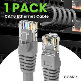 GearIT - Cable de conexión Ethernet Cat 6 (5 pies, gris) para TV, módem, juegos de PC, 10 Gbps, conectores chapados en oro, sin enganches, Cat6, RJ45, cable de Internet, 5 pies