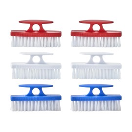 Superio 6pc Durable Nail Brush Cleaner w/ Handle, Stiff Bristles -Blue Red White