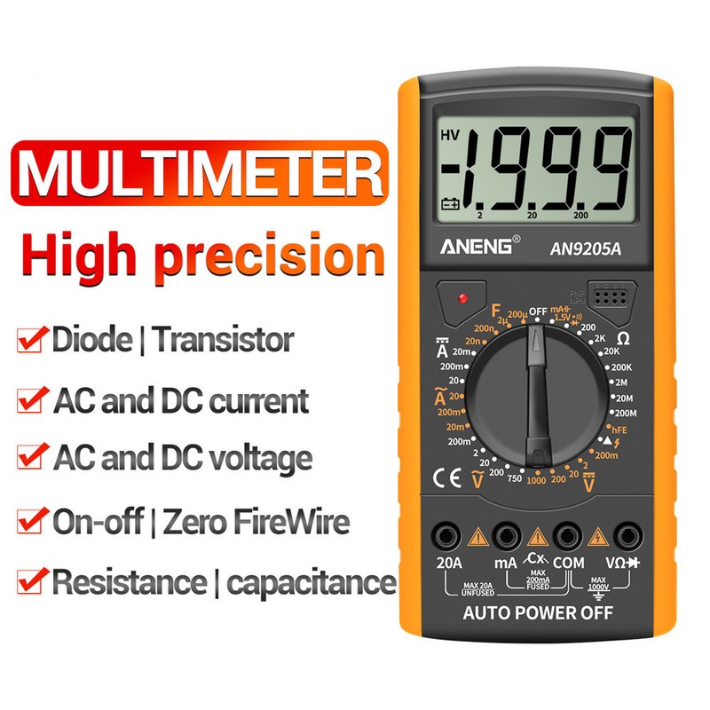 ANENG AN9205A Digital Multimeter 3 1/2 LCD Display 1999 Count